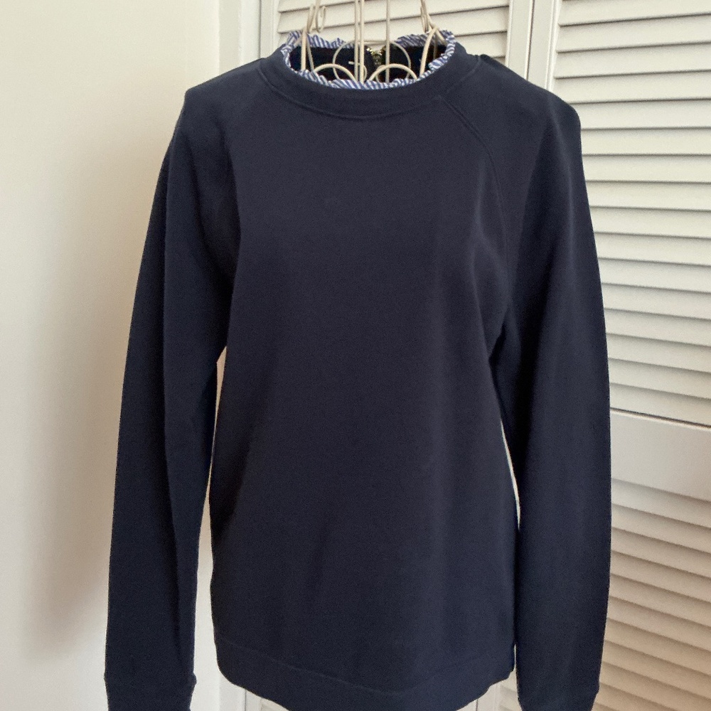 J. Crew Merchantile  Navy Blue Sweatshirt with Gingham Ruffle size small
